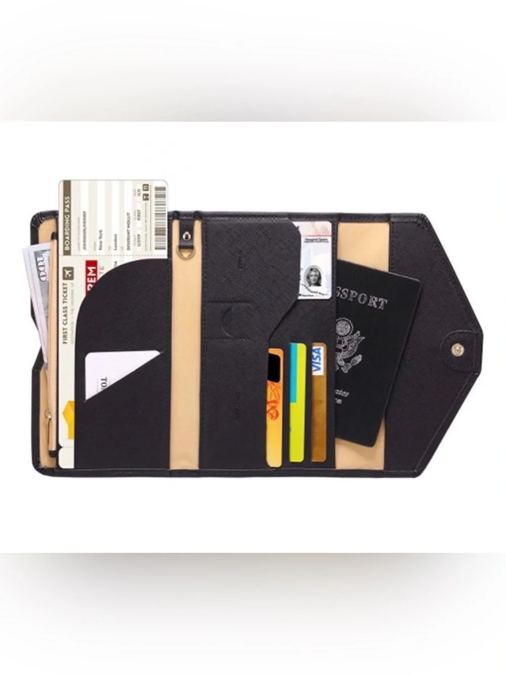 RFID Blocking Zoppen Travel Wallet Passport Holder Black Tri-Fold Organizer